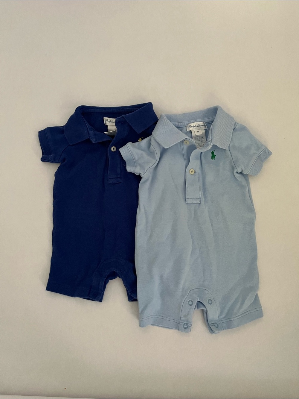 Polo Ralph Lauren Baby Shortalls Romper 0-3m Bundle- Light Blue & Navy